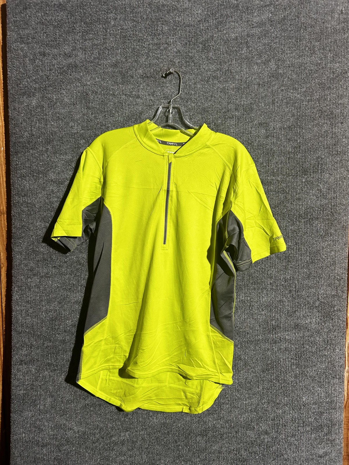 Trayl Cycling Jersey Mens Medium Yellow Gray 1/4 Zip Short Sleeve Pockets Bike