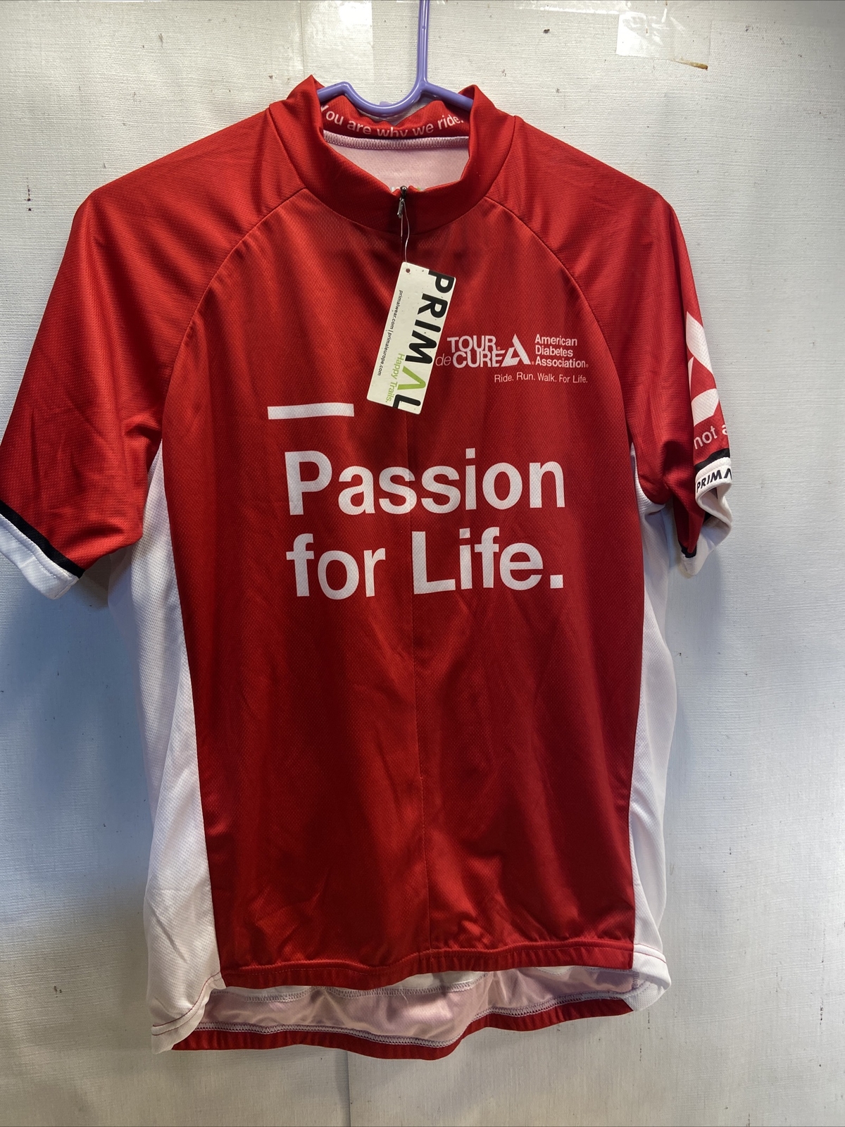 Primal Red Rider Full Zip Cycling Jersey Men’s Size L American Diabetes Assoc