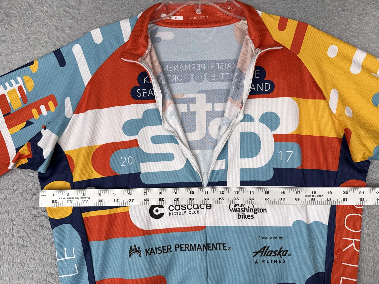 Cascade Cycling Jersey Mens XL Red Yellow Blue STP 2017 1/2 Zip Pockets Bike