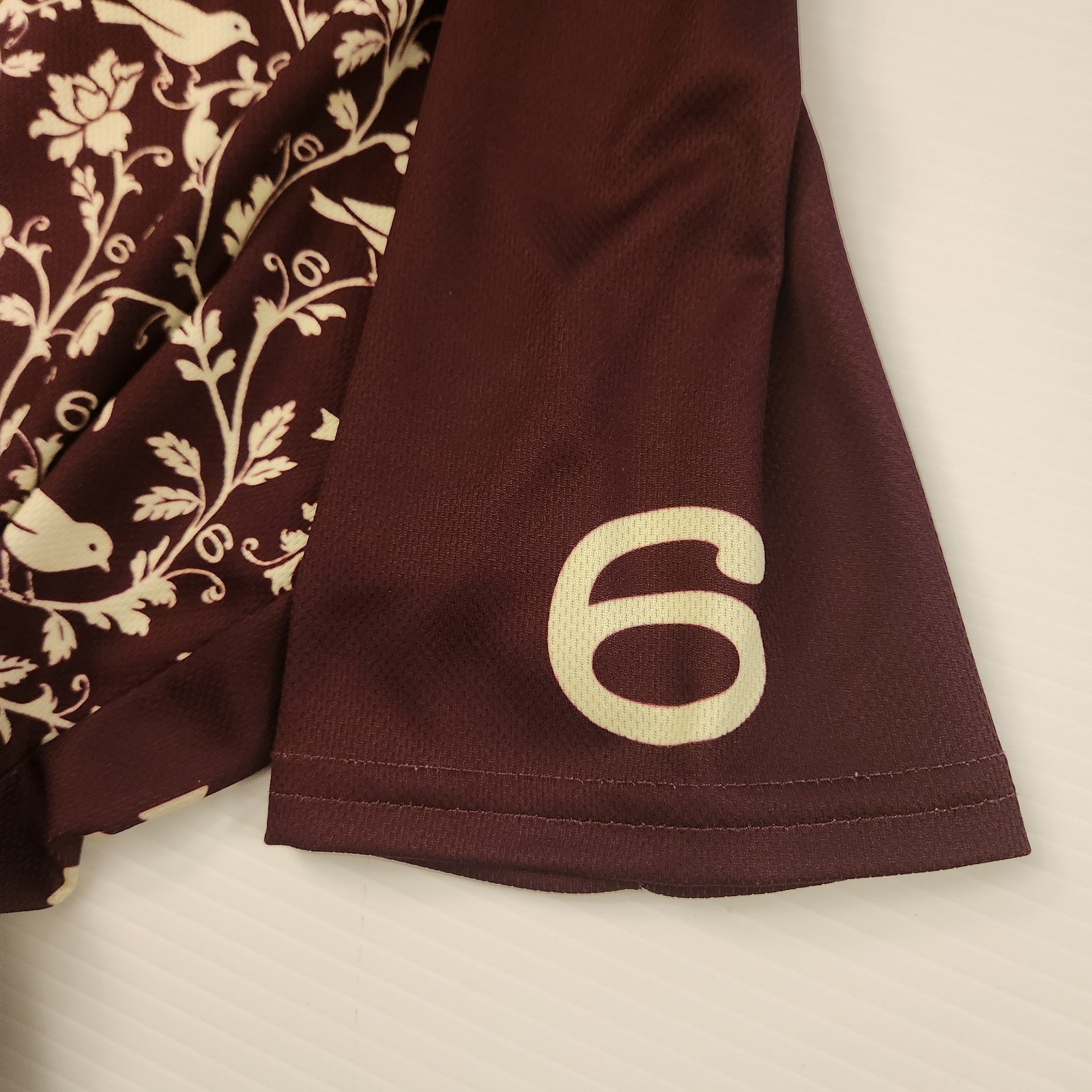 Twin Six Cycling Jersey Women Medium Marroon 1/2 Zip Birds Floral Polyester