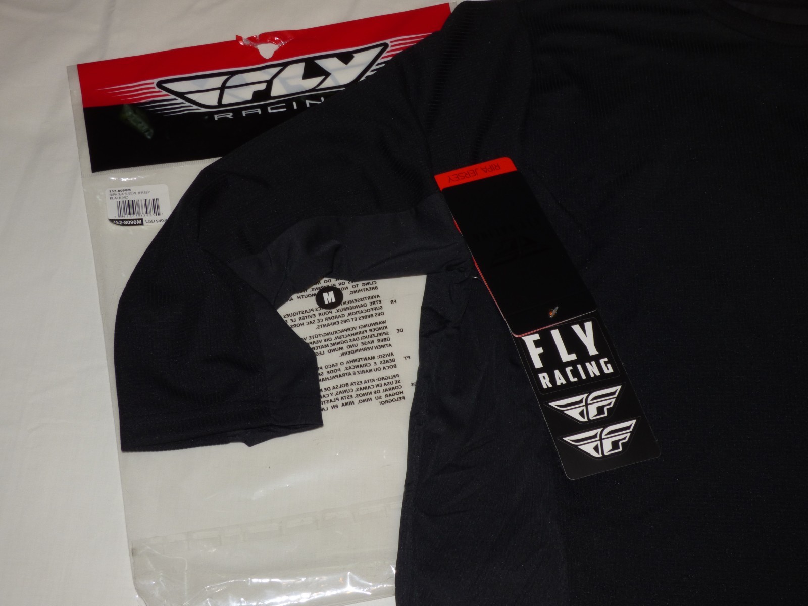 New FLY RACING Ripa 3/4 Sleeve BLACK Jersey Pro Fit NIP Adult Medium Bicycle
