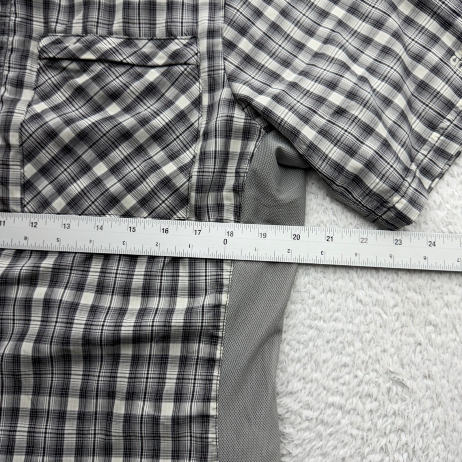 Club Ride Mens Gray Plaid Short Sleeve MTB Cycling Shirt Hidden Zip Snap Small