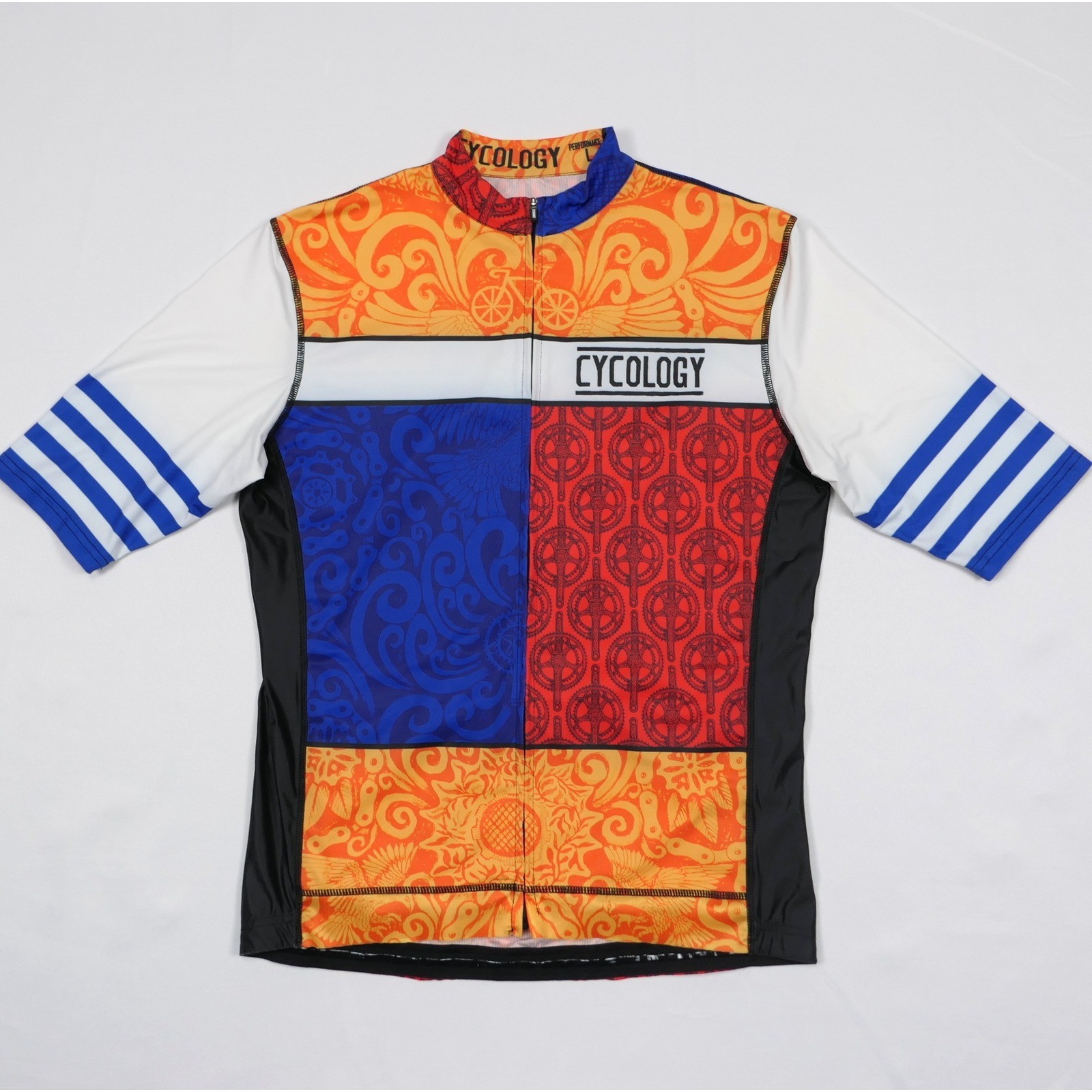 Cycology Performance Mens Large Cycling Jersey Full Zip Multi Color Geometric L