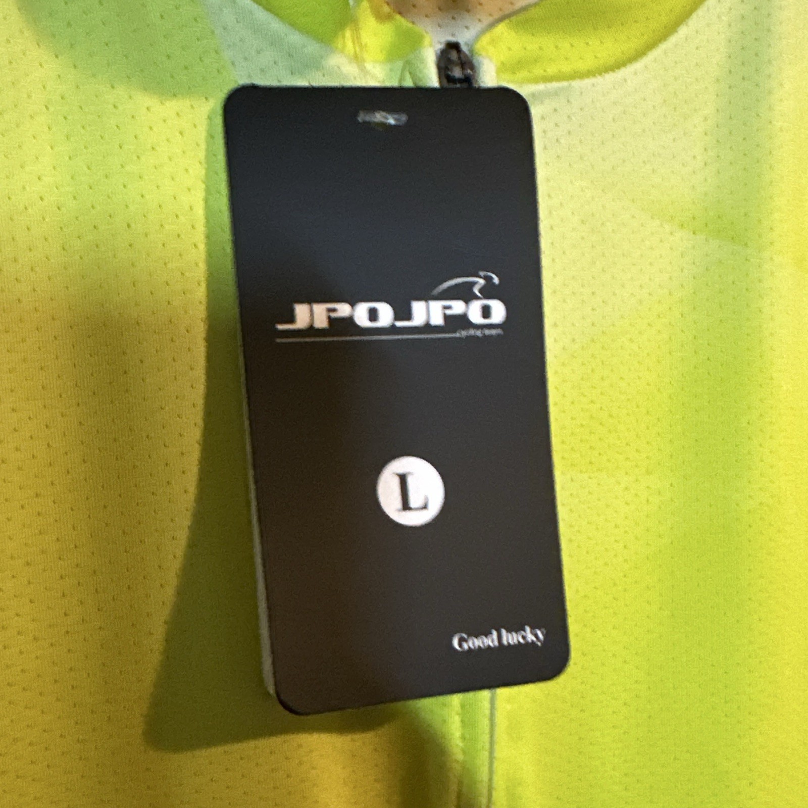 JPOJPO Cycling Jersey Green/Yellow Geometric Short Sleeve Full Zip Pockets L