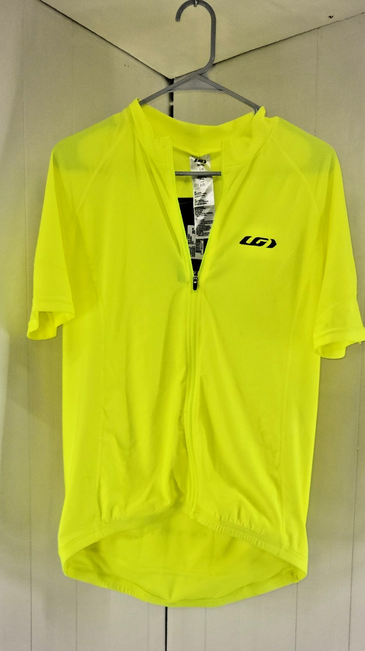 Louis Garneau Mens Large Neon Yellow Full Zip Breathable Back Pocket Race Jersey