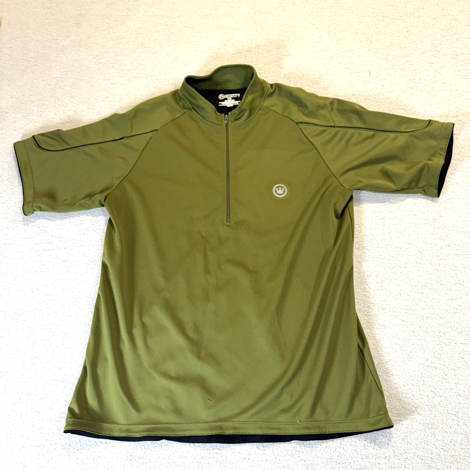 Canari Mens Medium Short Sleeve Green Cycling Jersey Mesh Back Made in the USA