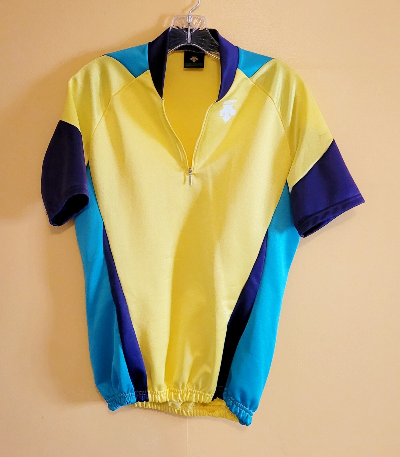 Descente Yellow Purple Teal Cycling Jersey 1/4 Zip Large Pockets Free Shipping