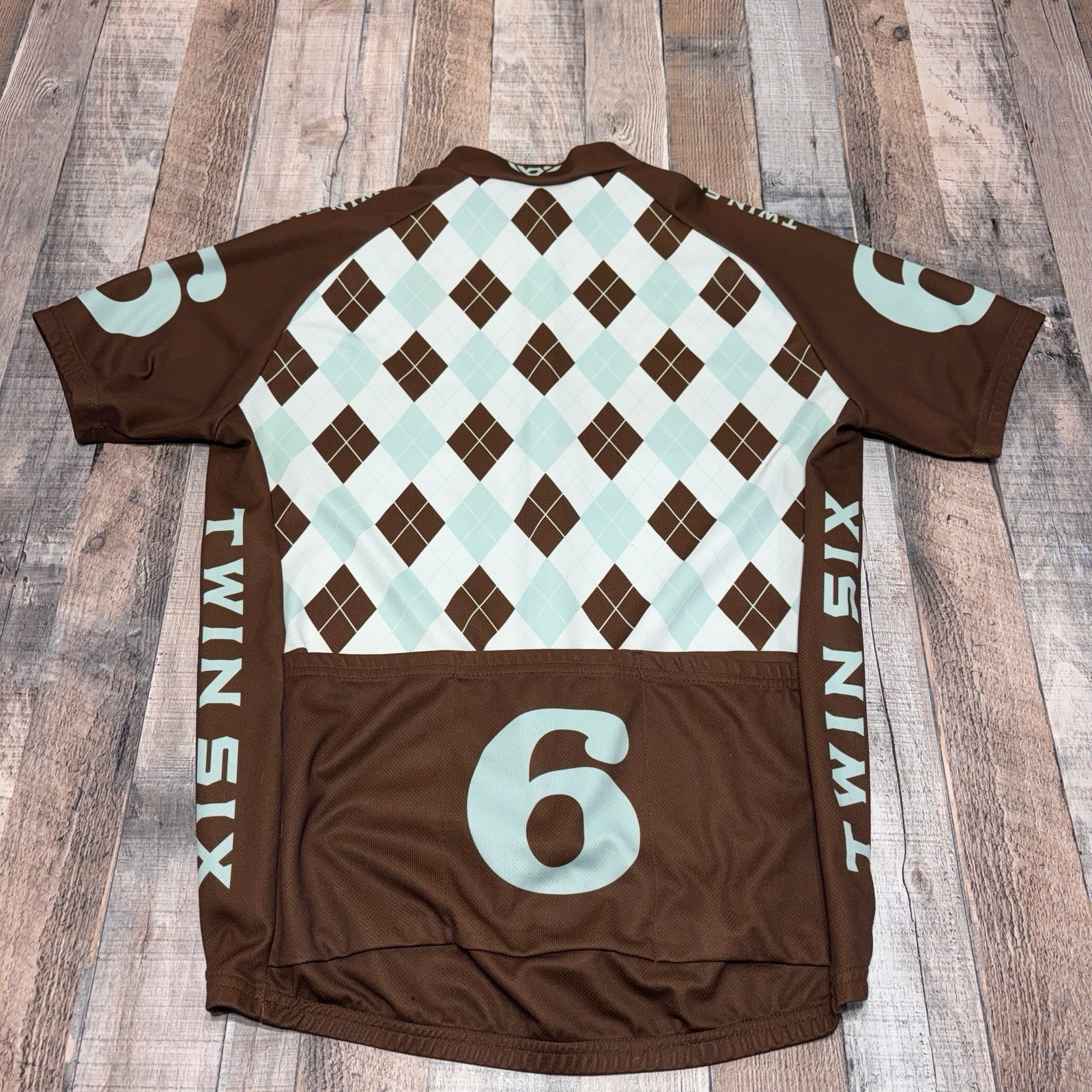 Twin Six Argyle Full Zip L Short Sleeve Cycling Jersey Brown Performance