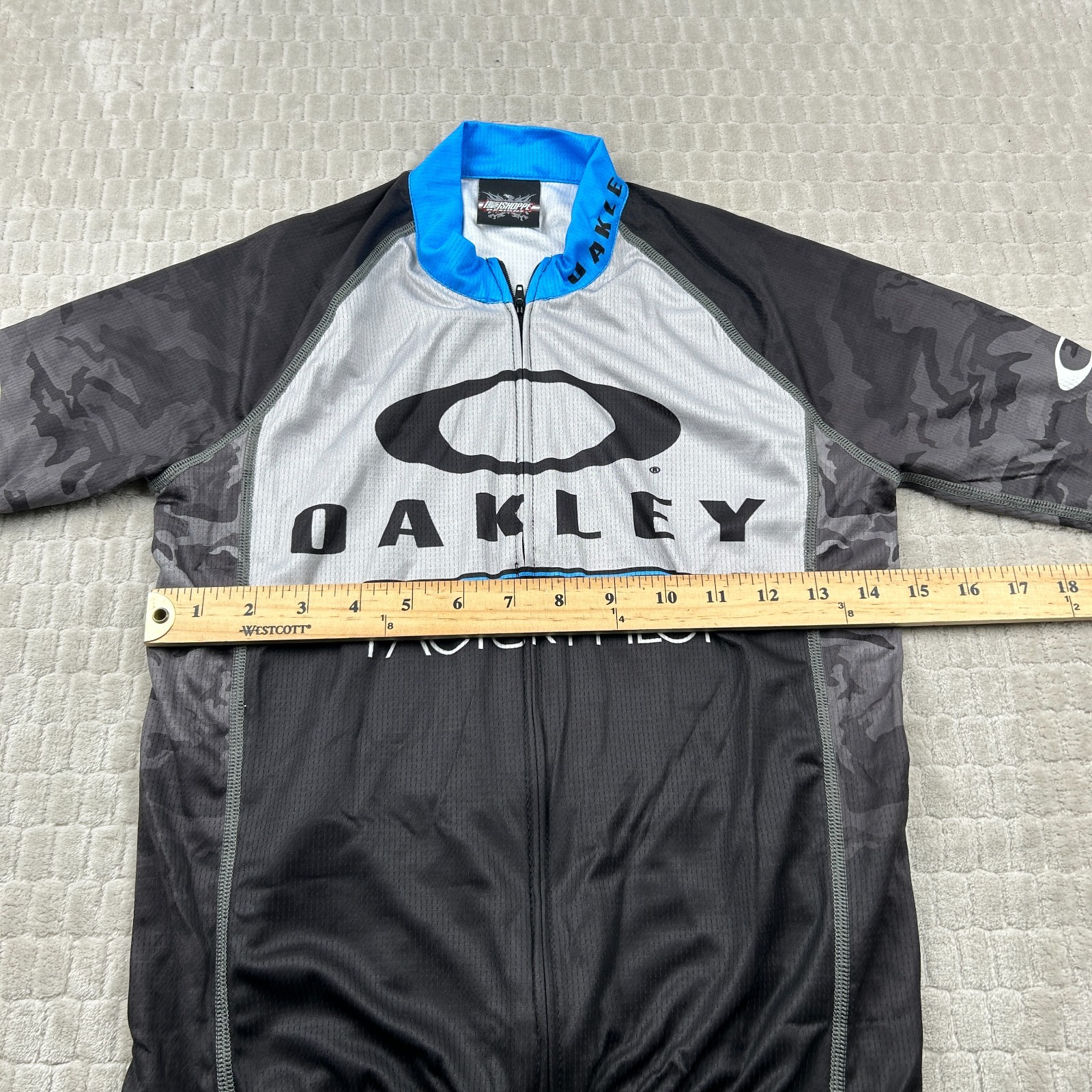 Oakley Factory Pilot Black & Gray Camo Cycling Jersey Sz Extra Small Biking MTB