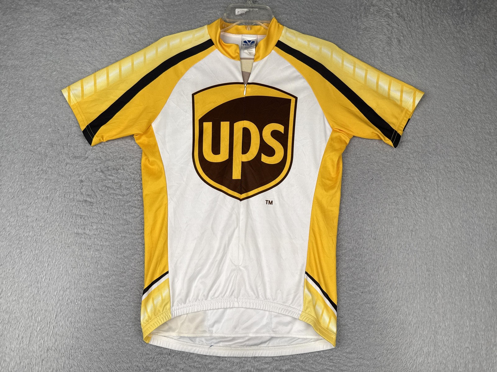 Voler Cycling Jersey Mens Medium Yellow White UPS Logo 1/4 Zip Pockets Bike
