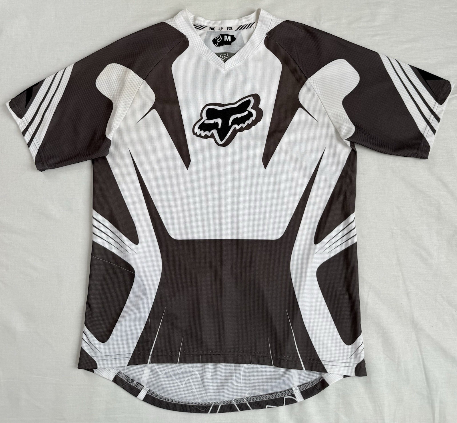 Fox Grey Polyester Mesh V-Neck Short Sleeve Pullover Cycling Jersey M