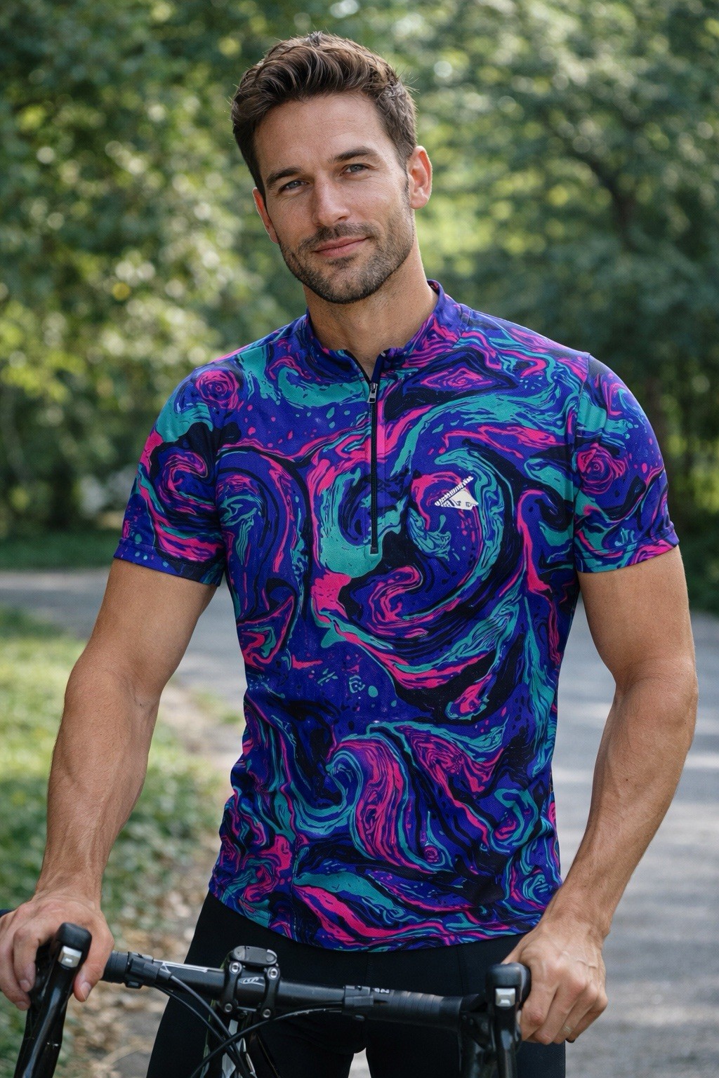 Vintage Cannondale USA Cycling Jersey Top Medium Abstract Zip Neck Psychedelic