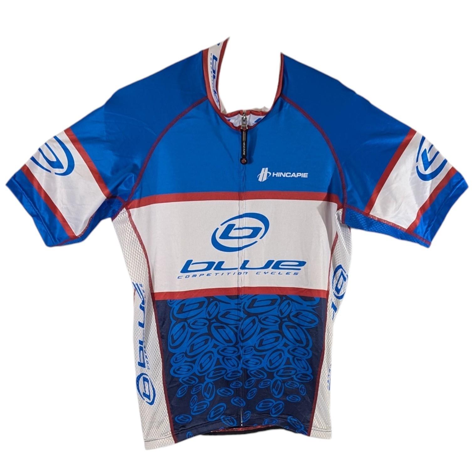George Hincapie Cycling Jersey Blue Competition Cycles size Large White Pockets
