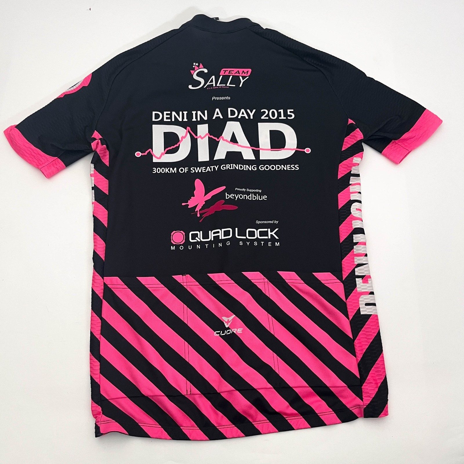 Cuore DIAD Cycling Jersey Size Large Black/White/Pink Deni in a Day Quadlock