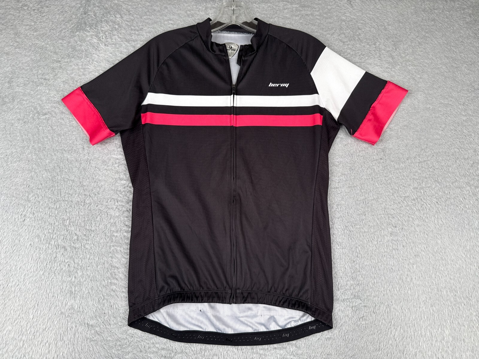 Beroy Cycling Jersey Women Medium Black White Pink Full Zip Short Sleeve poly