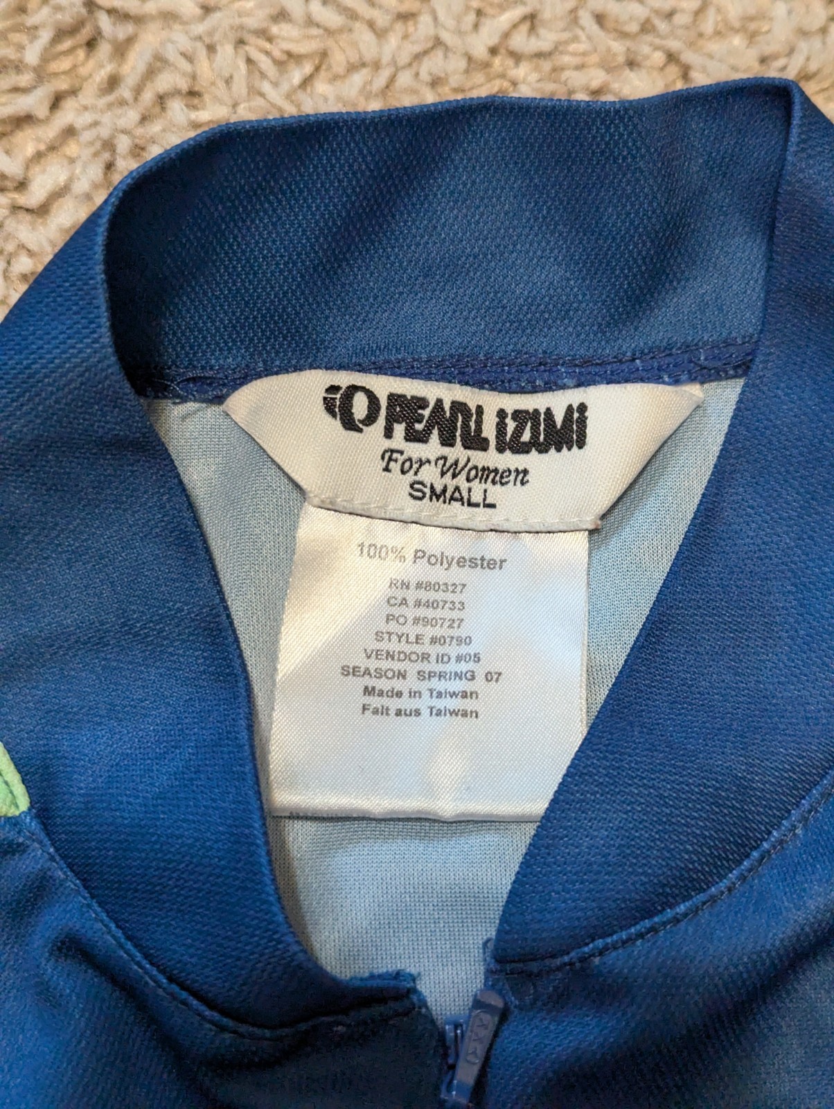 Pearl Izumi Cycling Shirt Womens Sz S Back Pockets 3/4 Zip Blue Green Bicycle