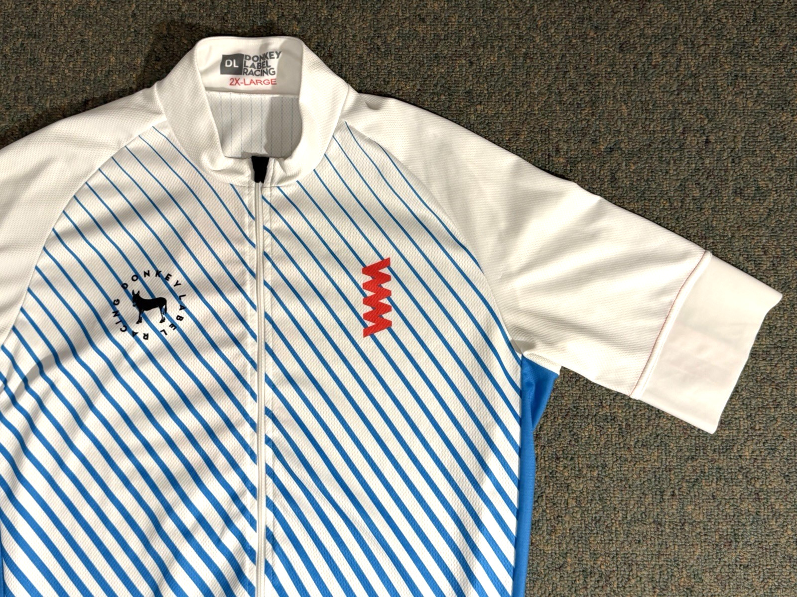 Donkey Label Racing Cycling Jersey Men’s 2XL Full Zip White/Blue Striped