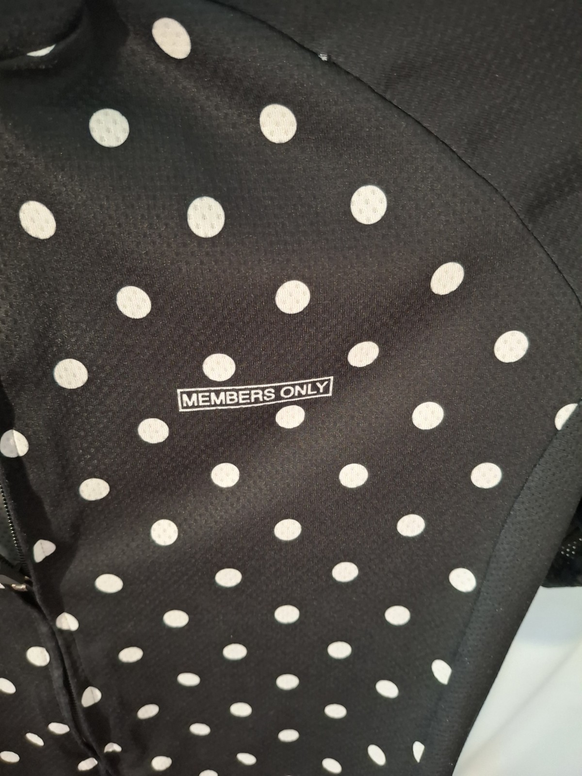 Cadence Men’s XL Race Fit Cycling Jersey Full Zip Pockets Polka Dot Black/White