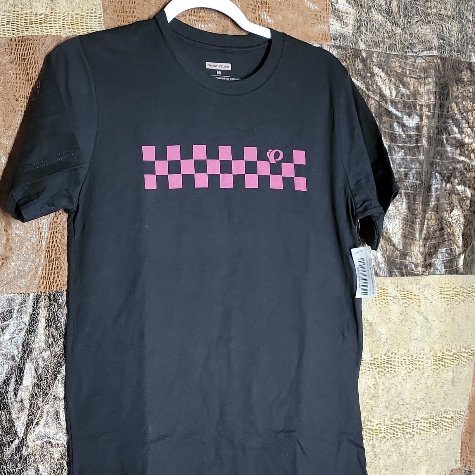Pearl Izumi Breathable Cycling Graphic Tee M Black/Pink Check Logo Cotton