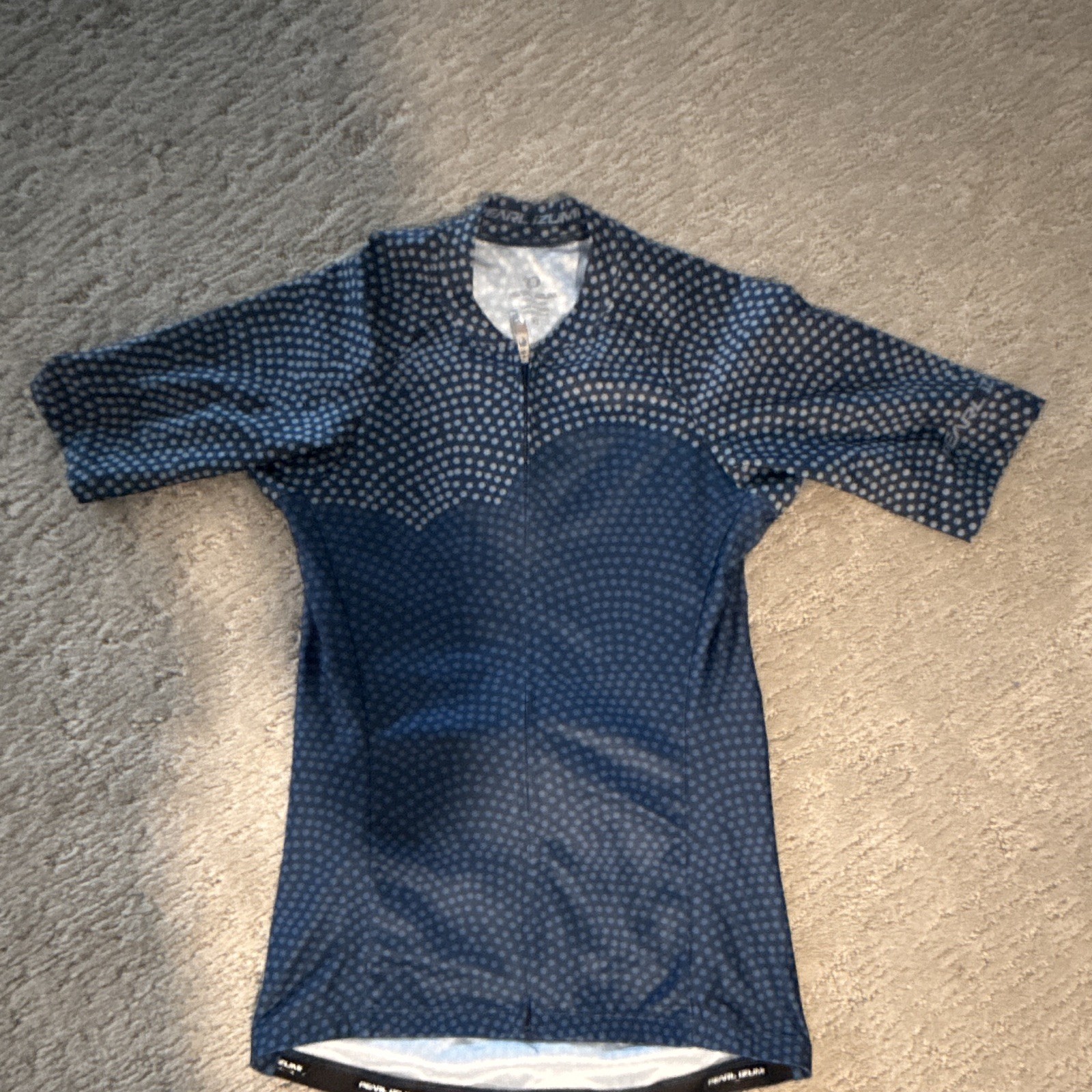 PEARL iZUMi Women’s XS Blue/White Polka Dot Cycling Jersey Full Zip Pockets