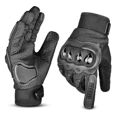 AXIZ Motorcycle Gloves for Men and Women, Full Finger Knuckle Large Black