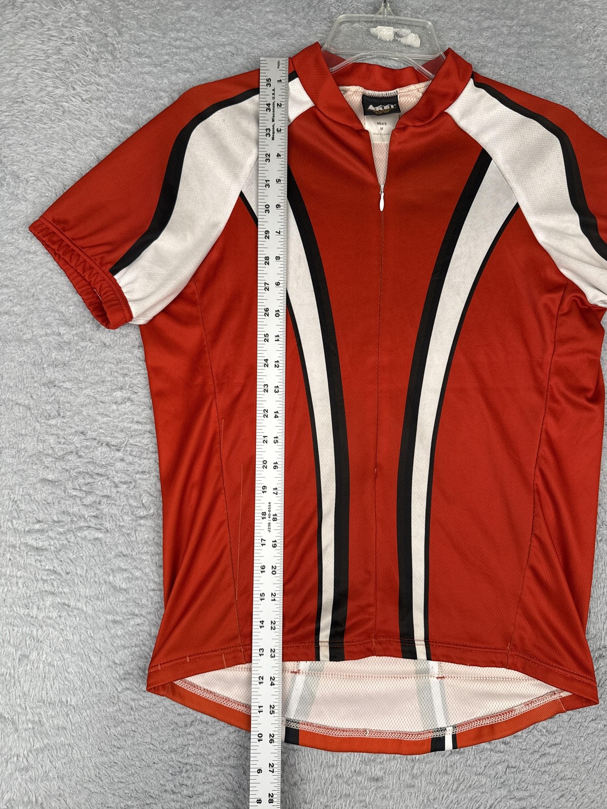 REI Cycling Jersey Mens Medium Red White Black 1/2 Zip Pockets Mock Neck Top