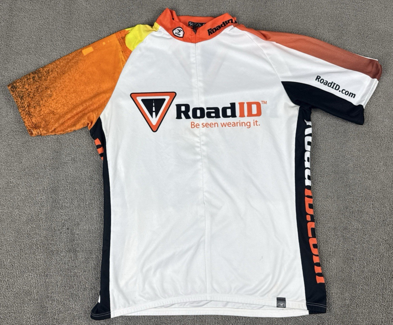 Sugoi Cycling Jersey Mens Small White Orange Road ID 3/4 Zip Pockets Canada
