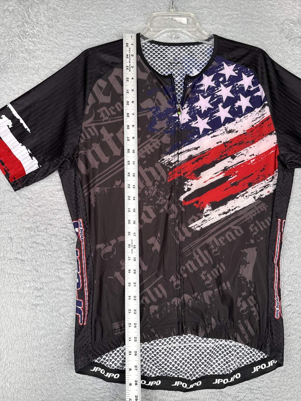 JPOJPO Cycling Jersey Mens XL Black USA Flag Full Zip Short Sleeve Pockets Bike