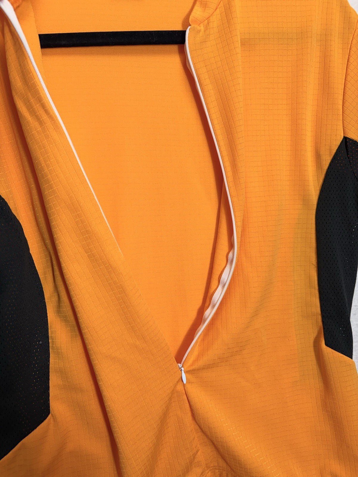 Vtg REI Trionfo Men’s Cycling Jersey, Gold/Black (Orange) Short Sleeve Zip