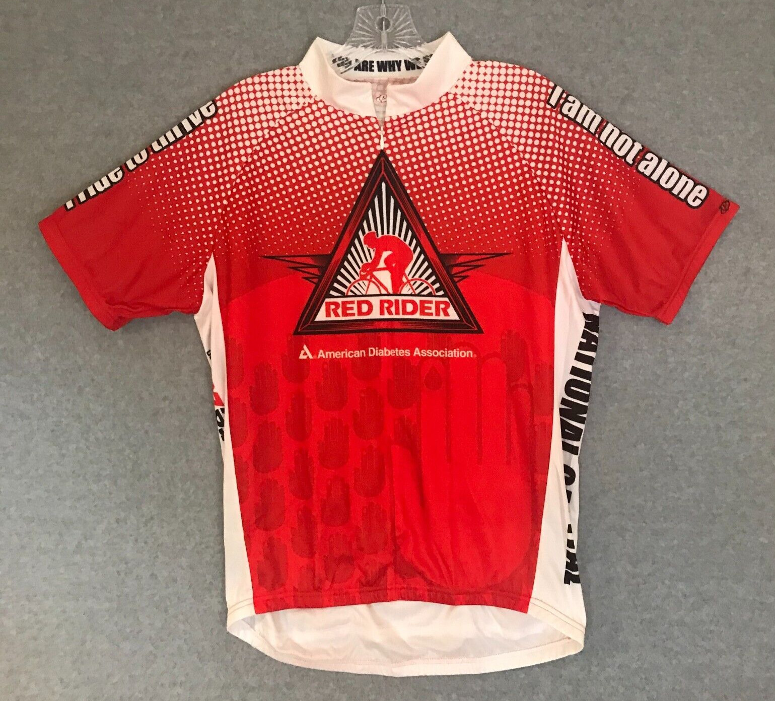 American Diabetes Cycling Jersey Mens Large Short Sleeve Red White Back Pockets