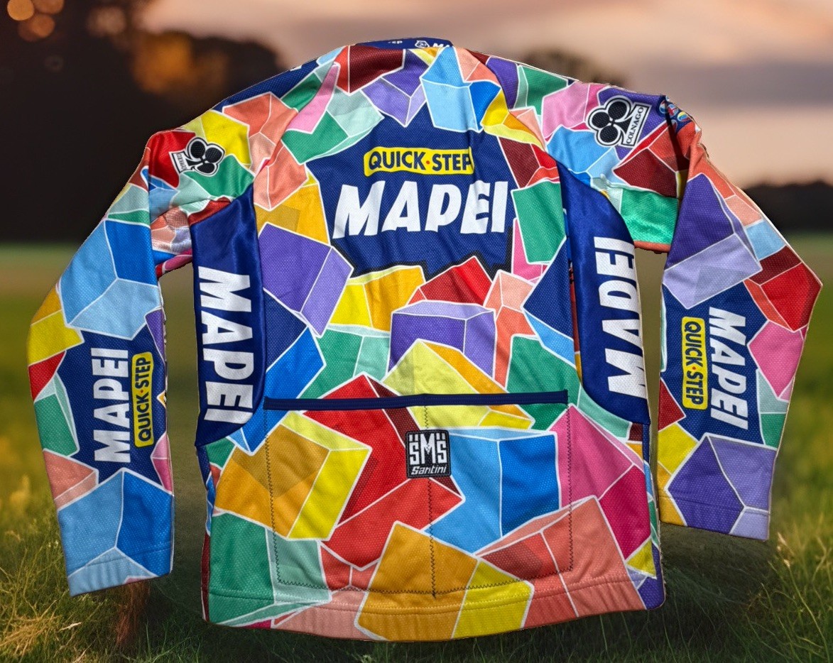 Santini Mapei Cycling Bicycle Jersey Made Italy Long Sleeve Full Zip Jacket Med
