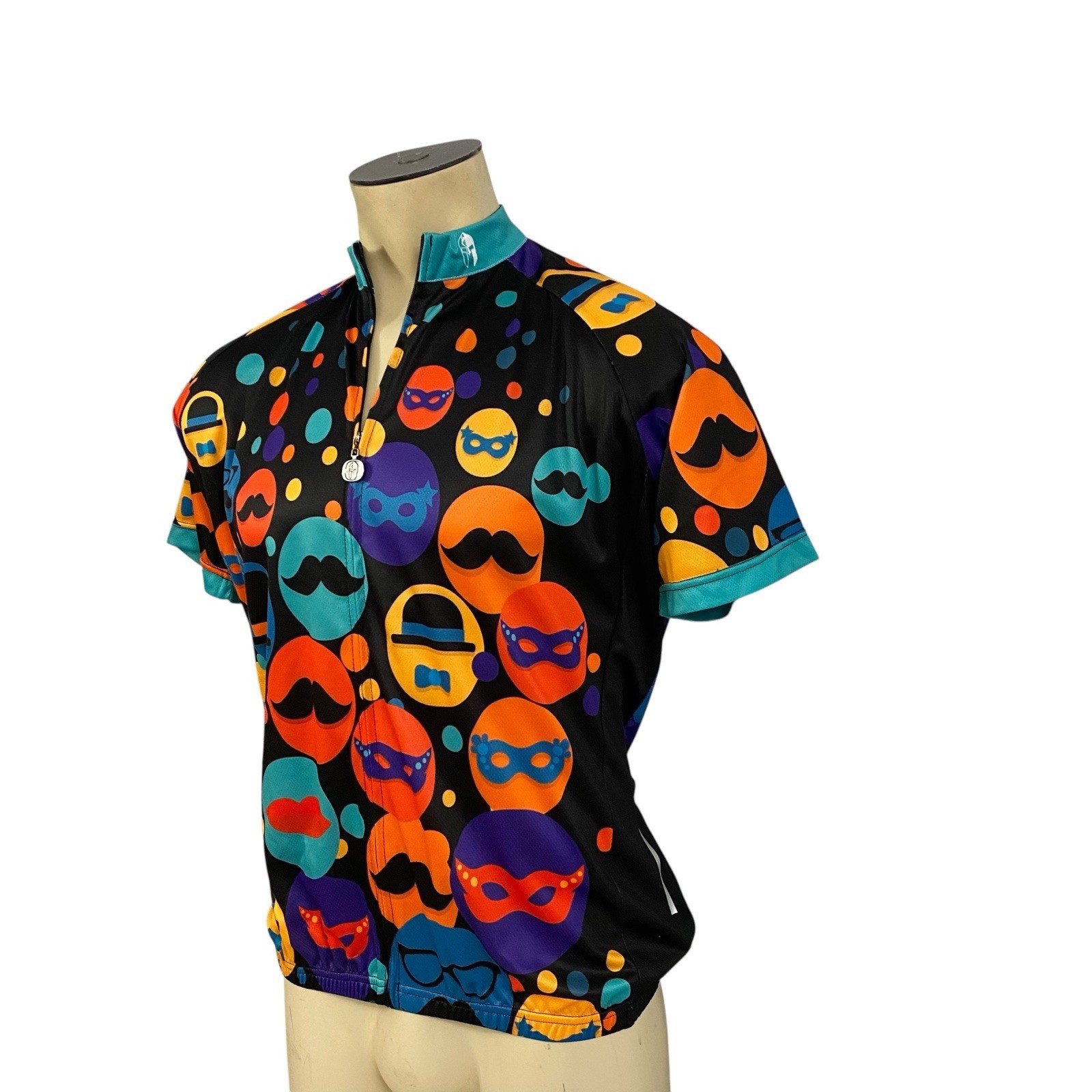 Ilpaladino Cycling Jersey Womens XL Mustache Hat Full Zip Pockets Short Sleeve