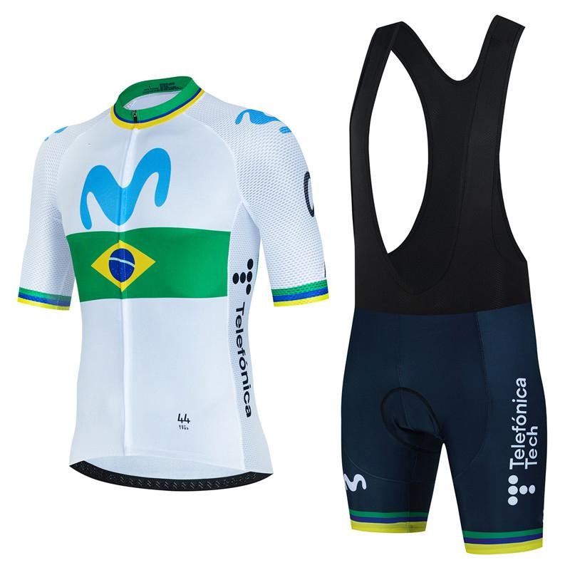 Movistar Spain Cycling Jersey Set Men Short Sleeve Anti-UV Summer Bike Wear