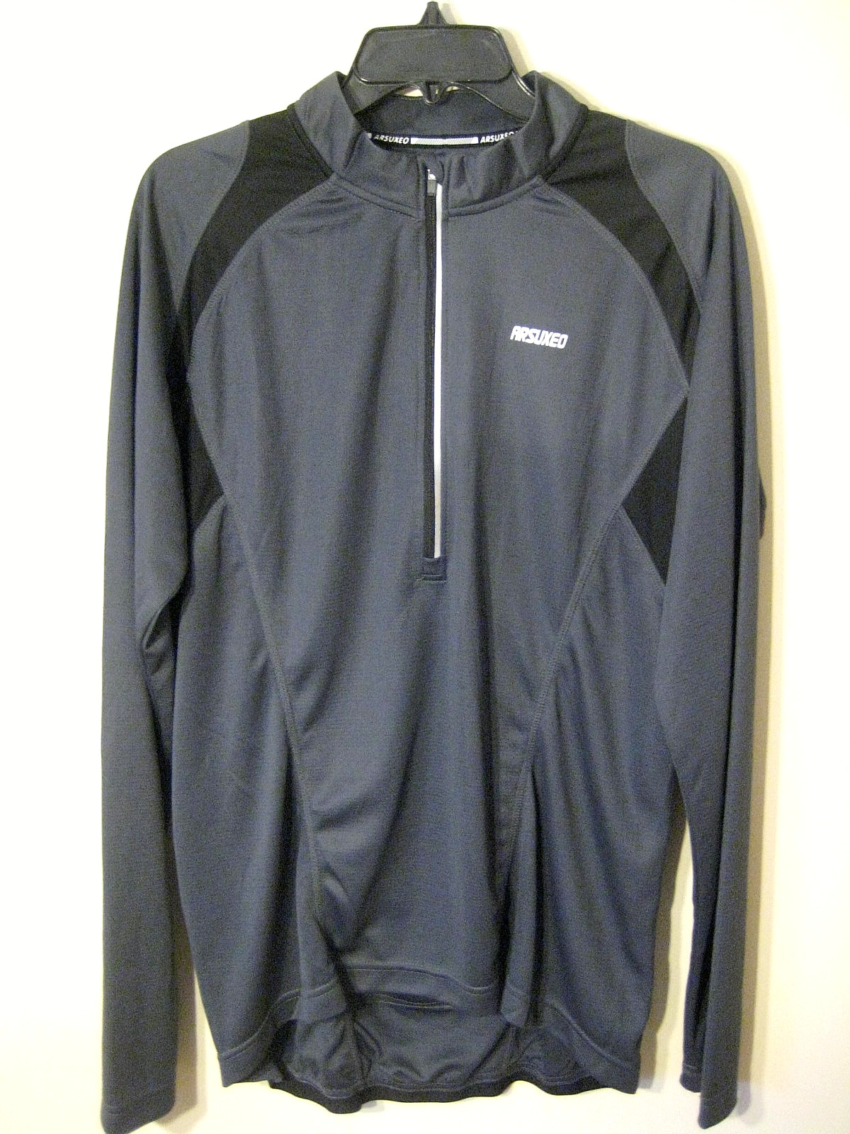 ARSUXEO Cycling Jersey Size Large Black/Gray 1/2 Zip Cycling Jacket w/Pockets