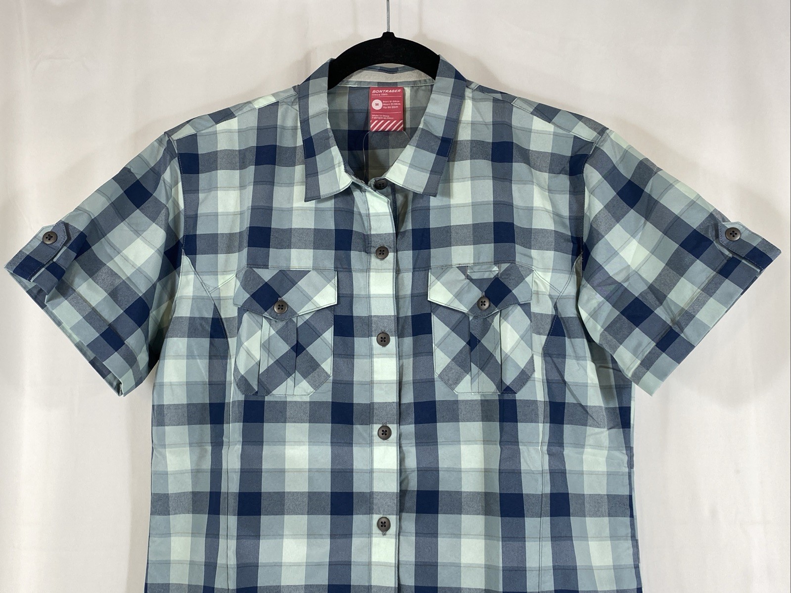 Bontrager Women’s M Casual Cycling Short Sleeve Button Up Shirt Blue Plaid