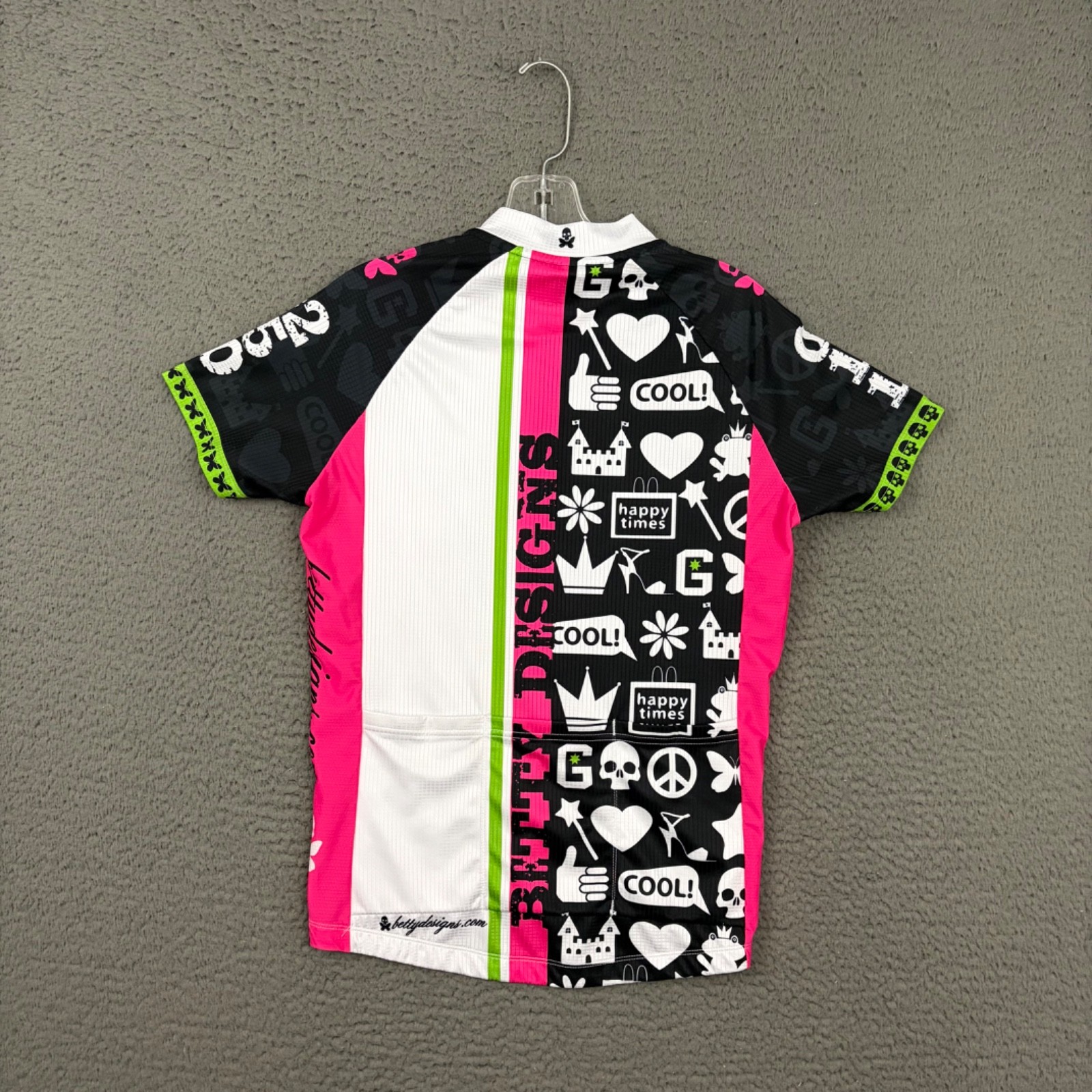 Pactimo x Betty Designs Cycling Jersey Womens Medium Full Zip Skull Bike Rare