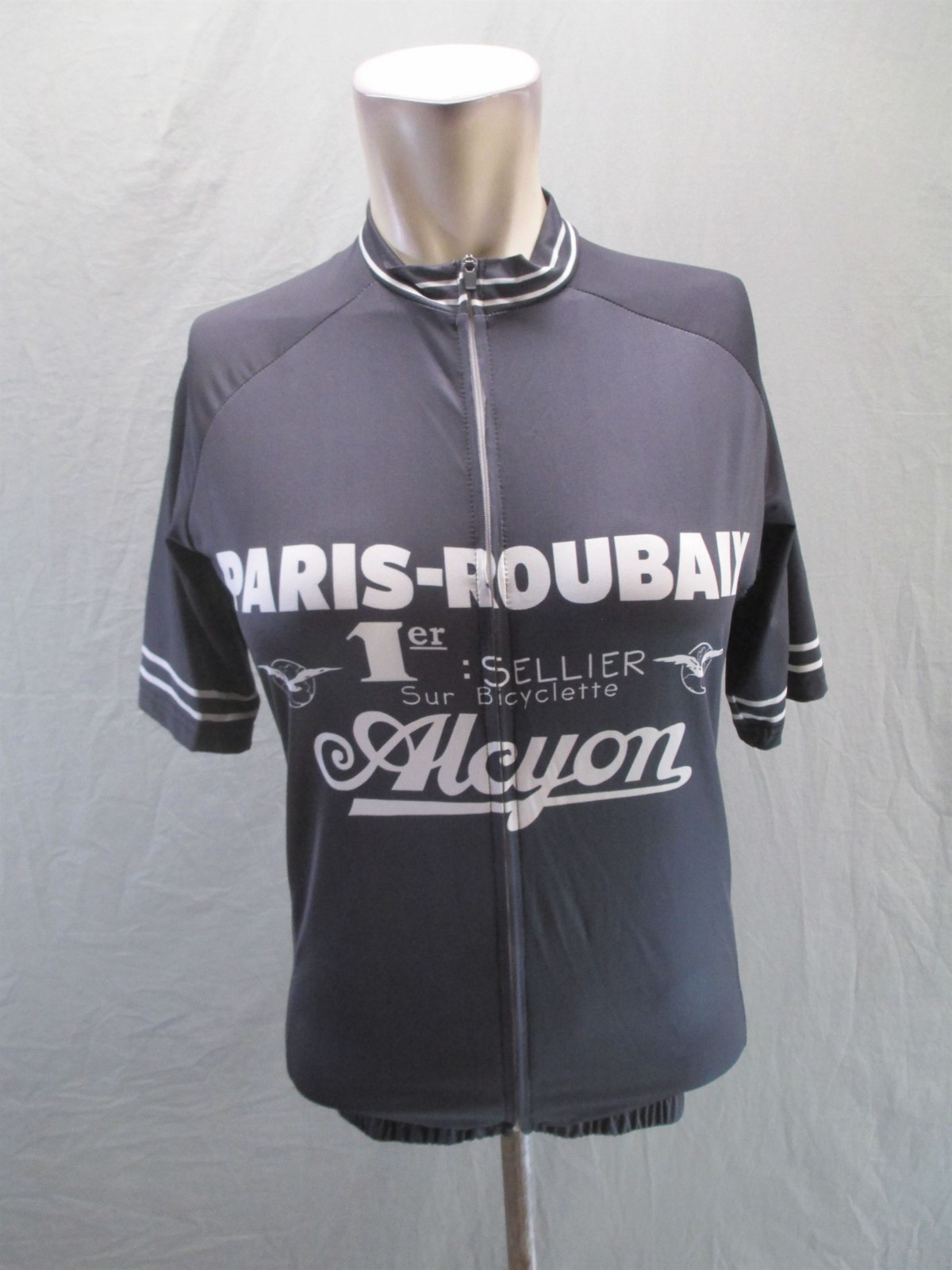 Alcyon Size S Mens Black Cycling Compression Full Zip Short Sleeve Logo Top 093