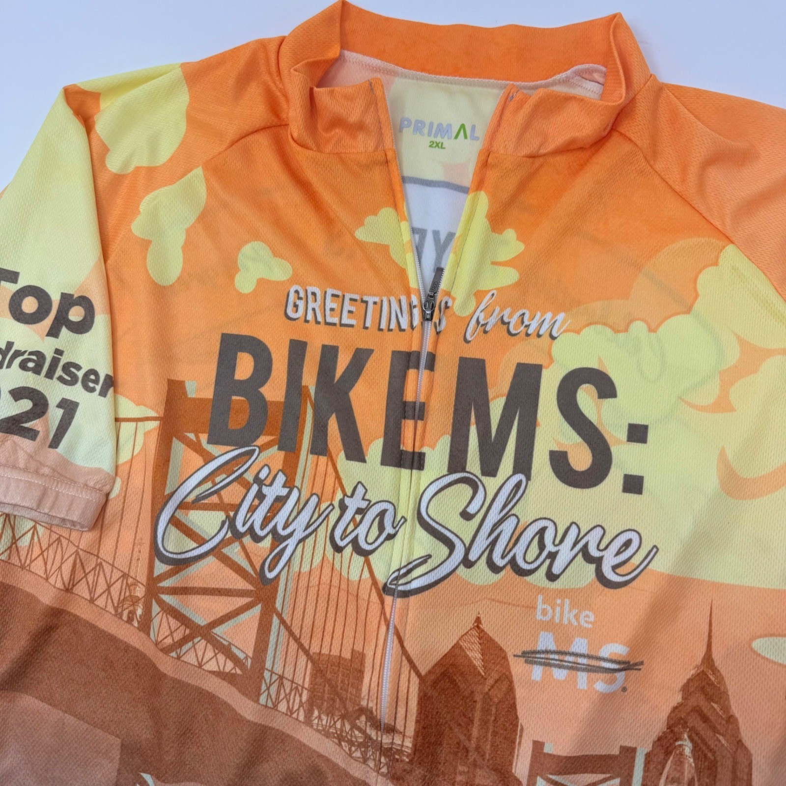Primal Mens 2XL Bike MS City to Shore 2021 Cycling Jersey Orange Graphic Zip Up