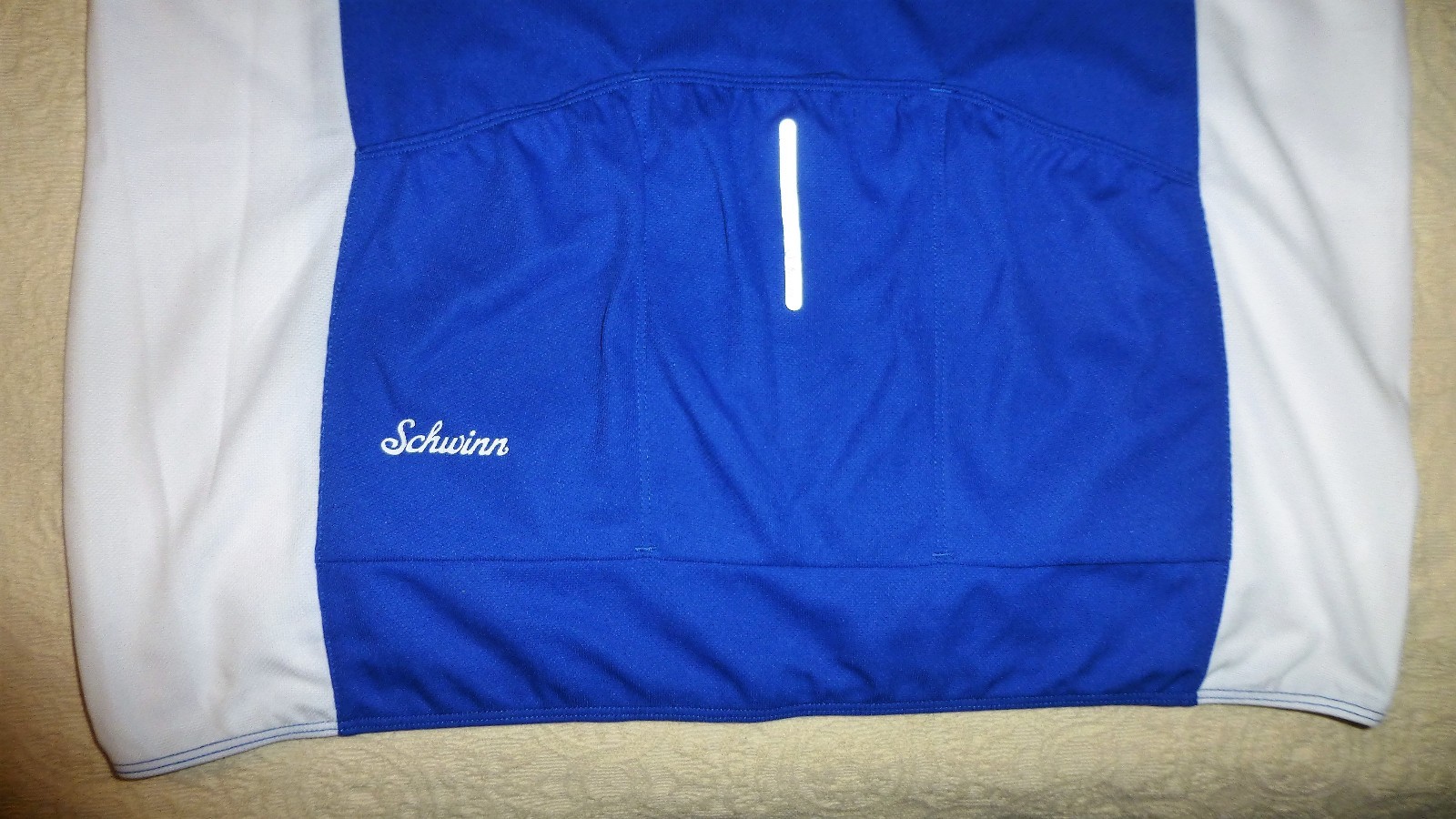 LARGE Men’s Schwinn Pro Blue & White Cycling Jersey Full Zipper Pouch Bicycle