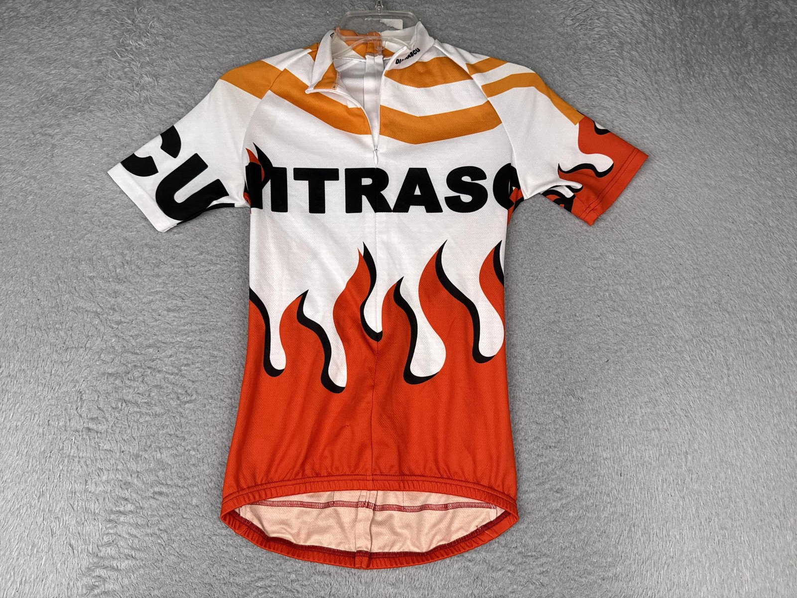 Owayo Cycling Jersey Youth Small Orange Flames Short Sleeve 1/4 Zip Pockets Bike