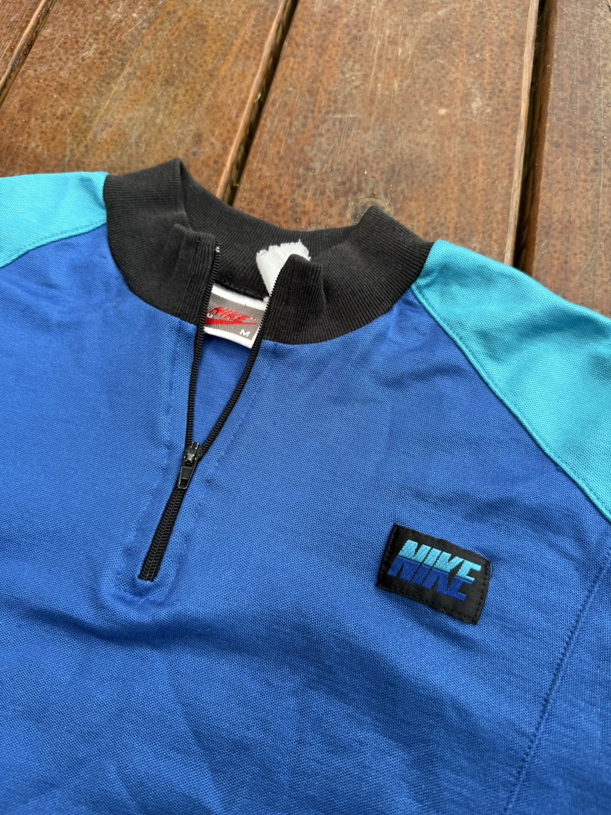 Vintage Nike Cycling Jersey Shirt Blue/ turquoise unisex MED Cotton 80s 90s.