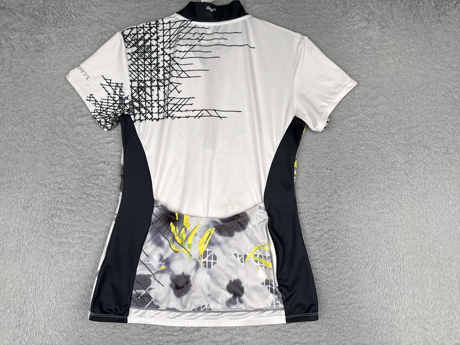 Trayl Cycling Jersey Womens Small White Gray Yellow Graphic 1/4 Zip Pockets Top