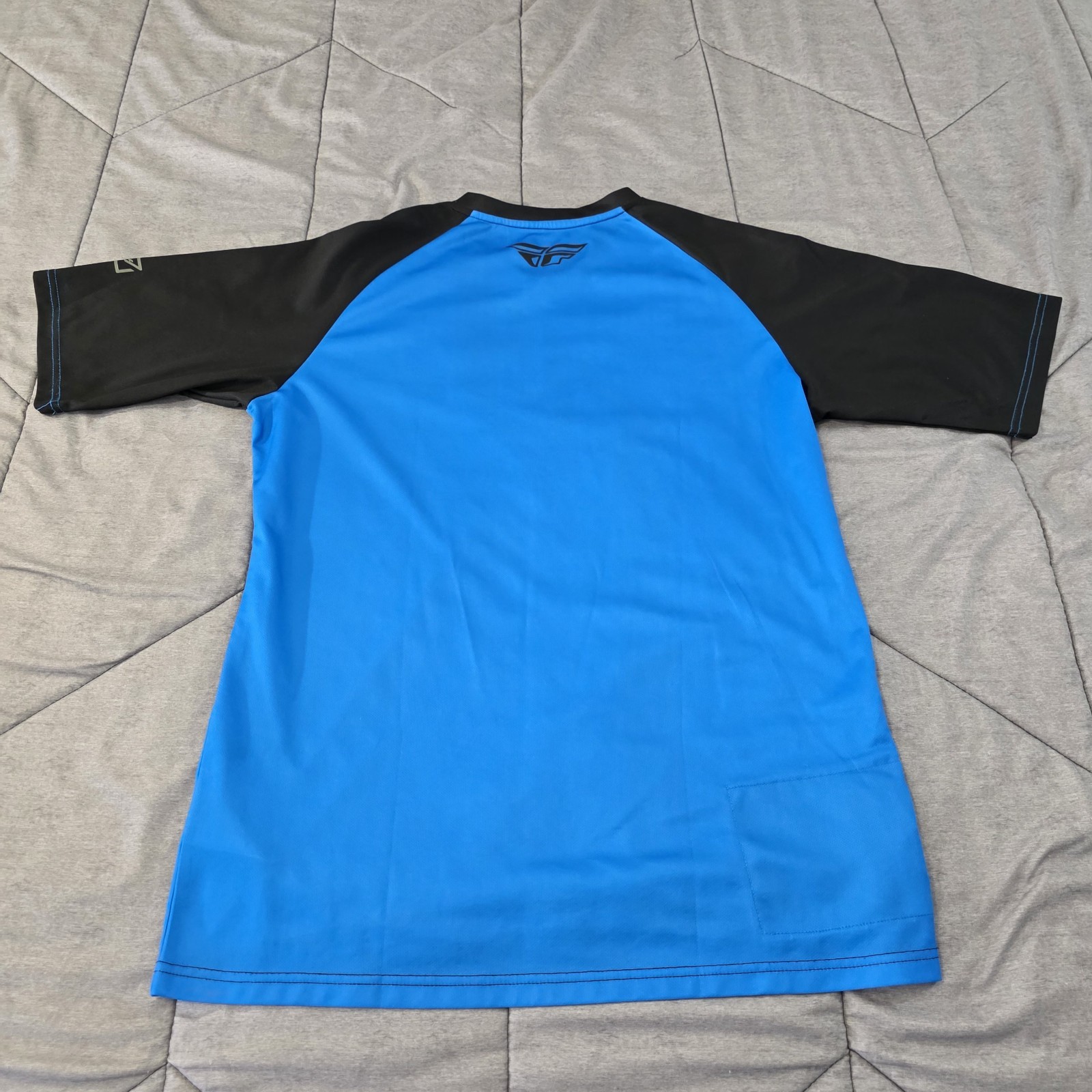 Fly Racing MTB BMX Bicycle Jersey Mens Large Short Sleeve Blue Black Stretch