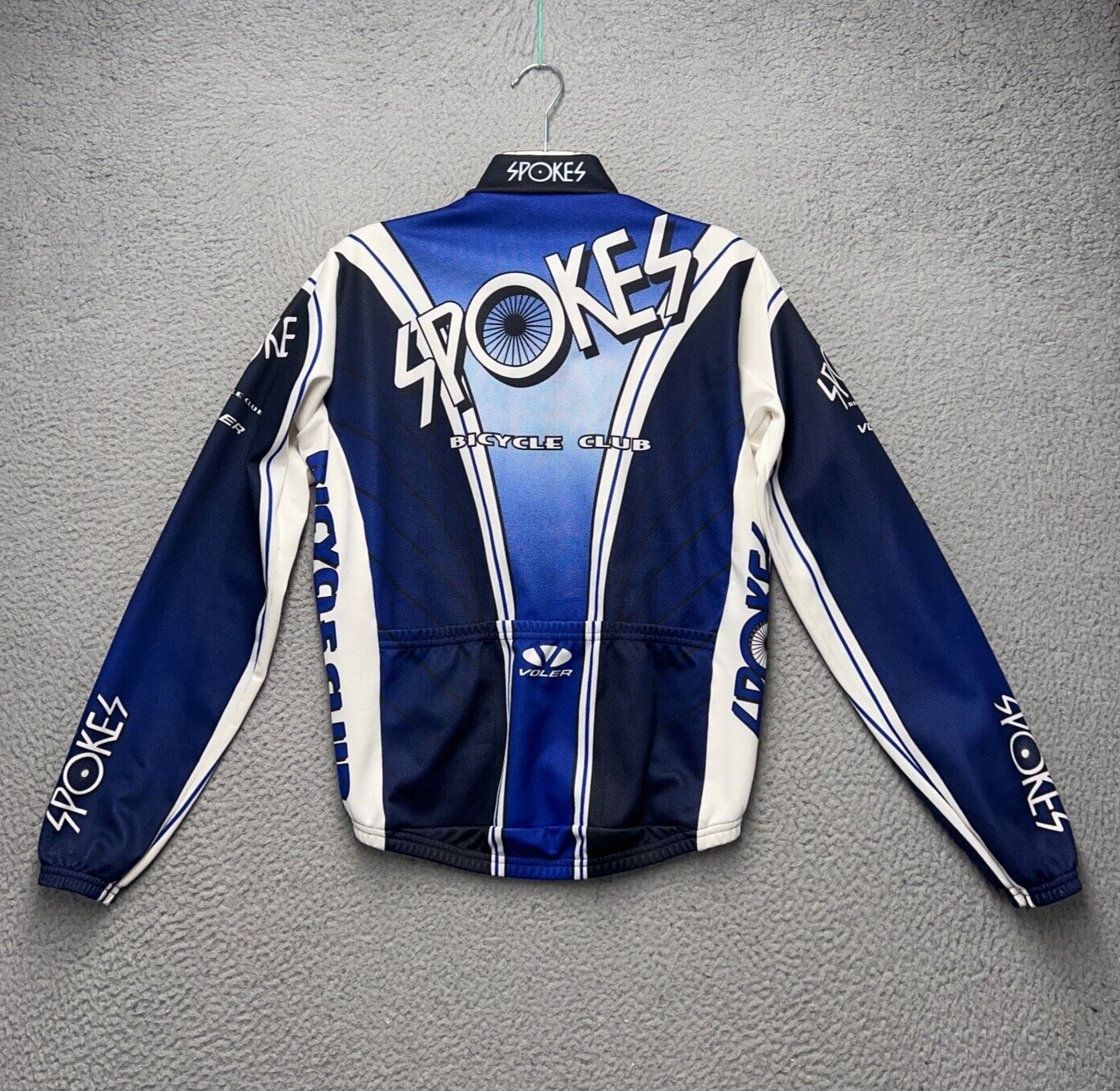 Spokes Cycling Club Jacket Womens Small Blue White Voler Pockets Full Zip Fleece