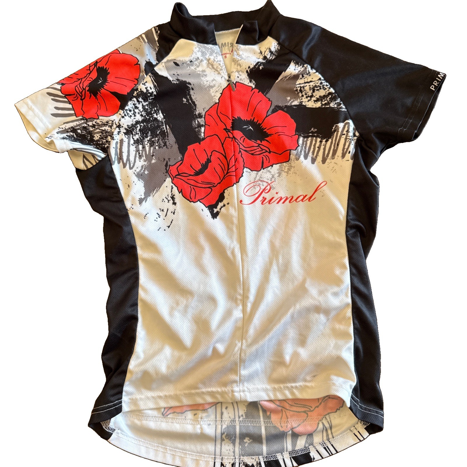 Primal Cycling Jersey Women S Abstract Poppies SS Full Zip Back Pockets EUC