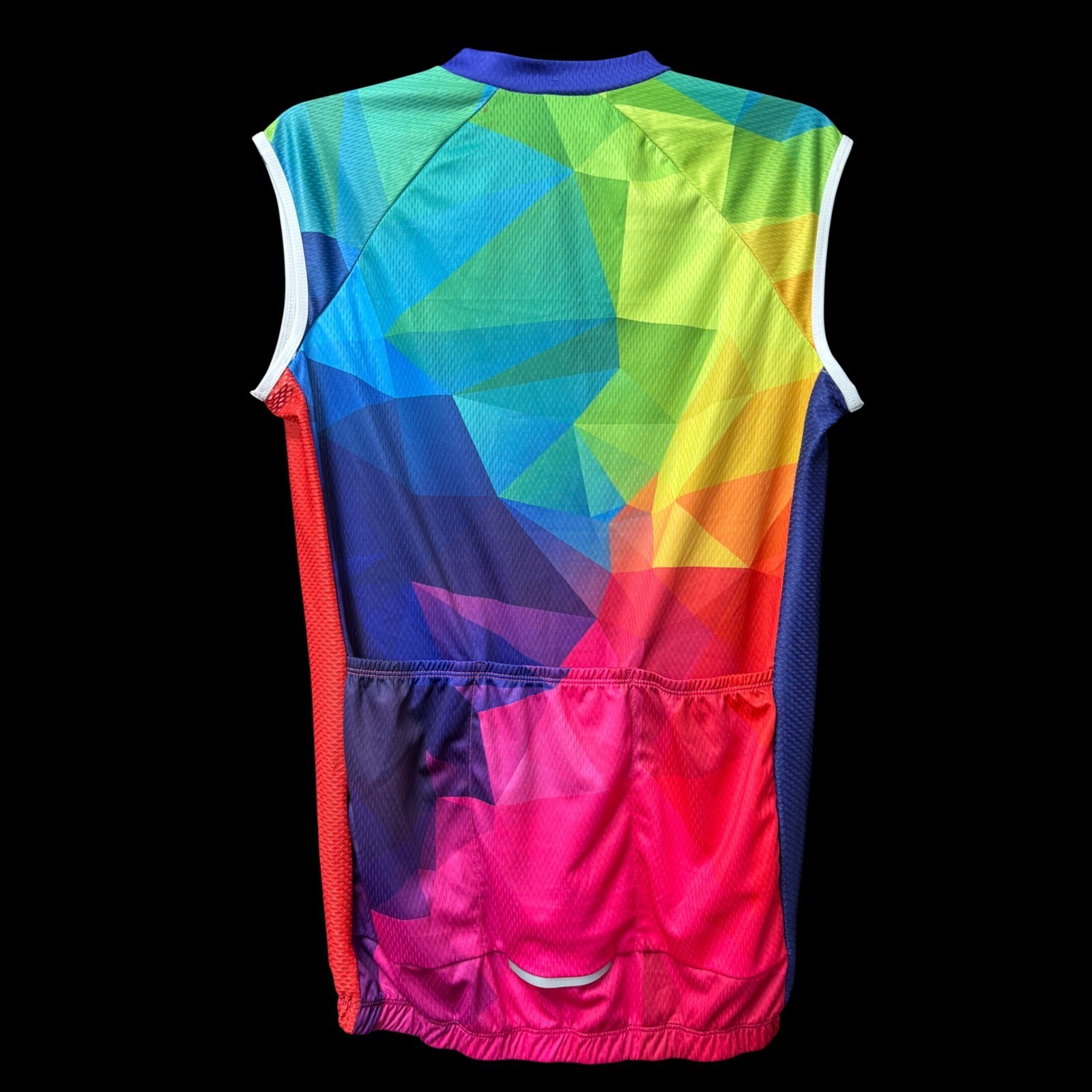 Aogda Cycling Jersey Womens XL Bold Rainbow Geometric Sleeveless Full Zip NWT