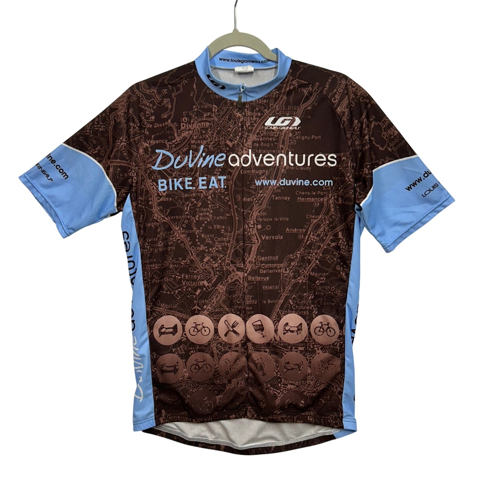 Louis Garneau DuVine Adventures Cycling Jersey Mens L Brown Blue Map Full Zip