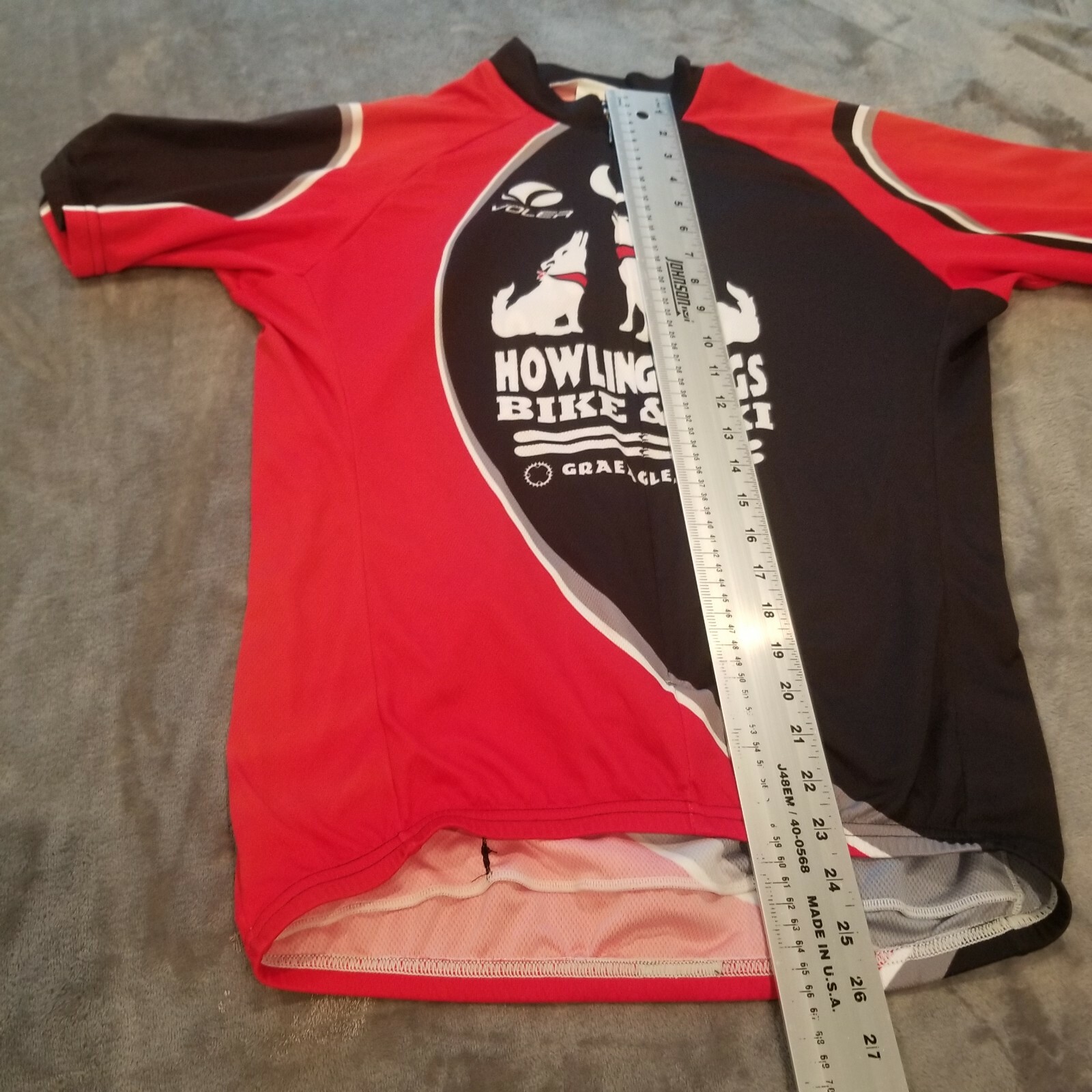 Voler Men Howling Dogs 3/4 Zip Cycling Jersey Short Sleeve Shirt Large Red Black