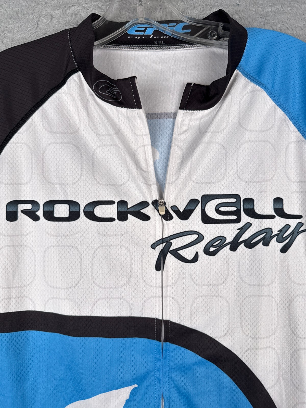 Epic Cyclewear Cycling Jersey Adult Large Blue White Rockwell Relay READ ME