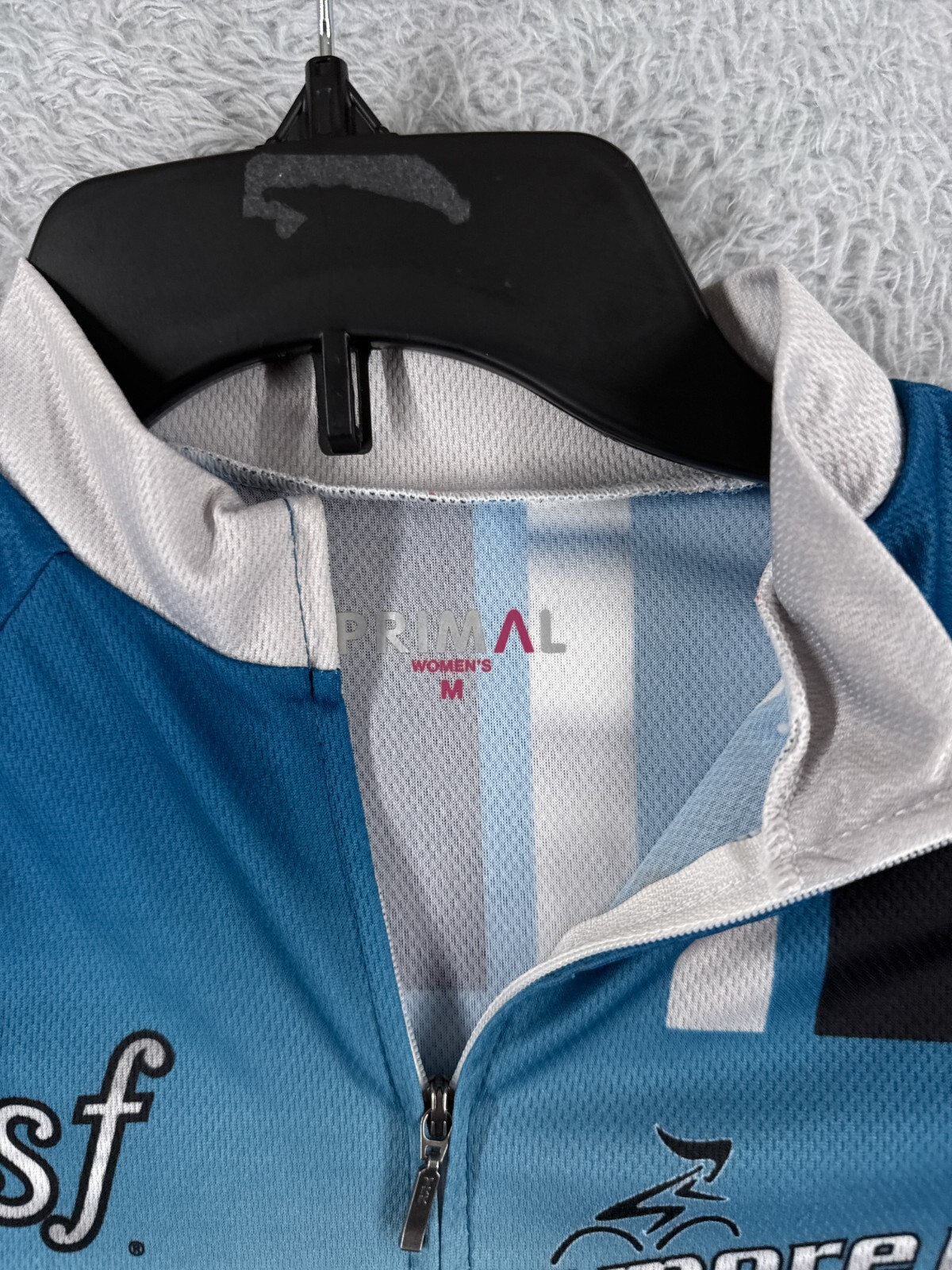 Primal Cycling Jersey Women Medium Blue White Full Zip 100% Polyester Pockets